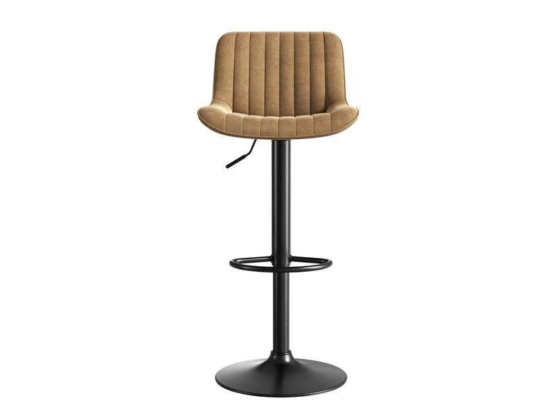  Tabouret de bar pivotant à hauteur réglable avec dossier ergonomique et siège confortable en velours, brun  - Conforama B
