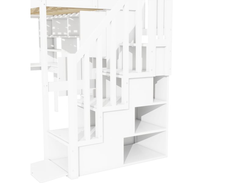 Lit mezzanine led 90 × 200 cm blanc avec bureau, escalier de rangement et étagères IKSETERA TRADING LTD - Conforama W