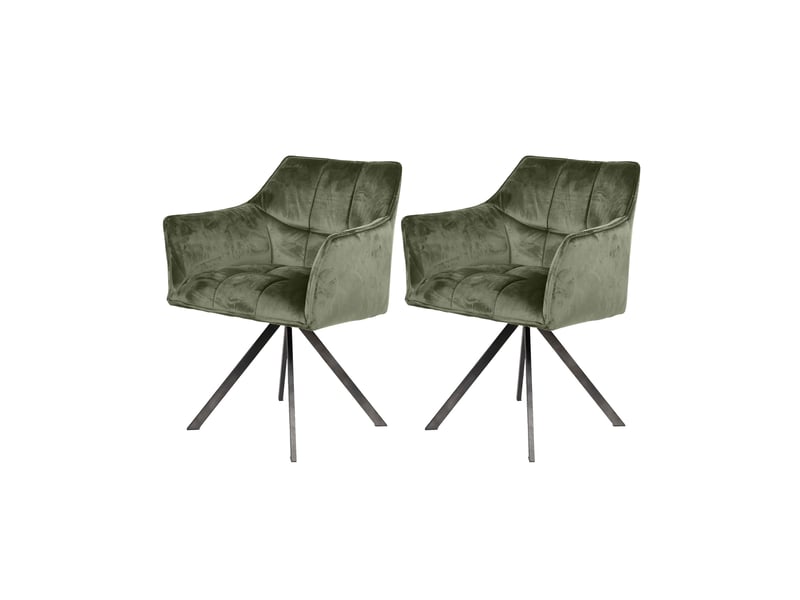  Lot de 2 fauteuils repas pivotants en velours vert foncé  - Conforama A
