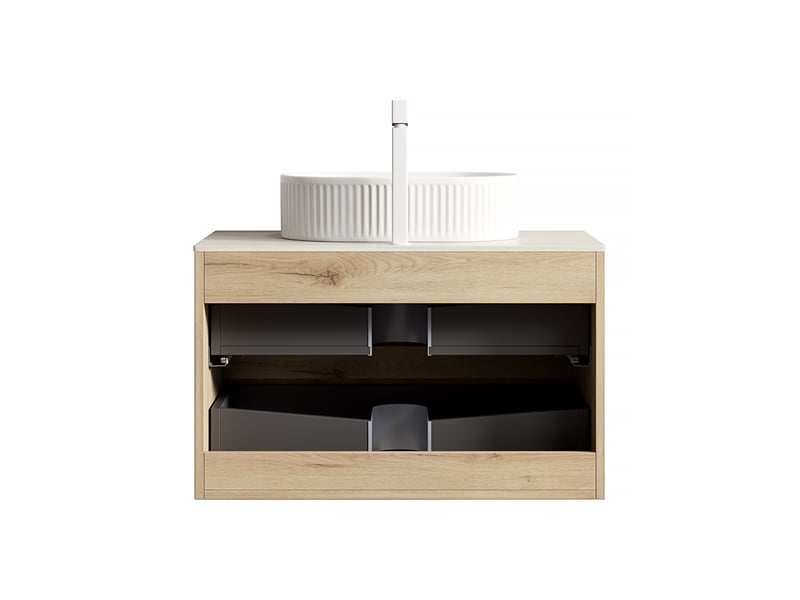  Meuble sous vasque suspendu avec 2 tiroirs à fermeture amortie et vasque ovale en céramique pour salle de bain  - Conforama E