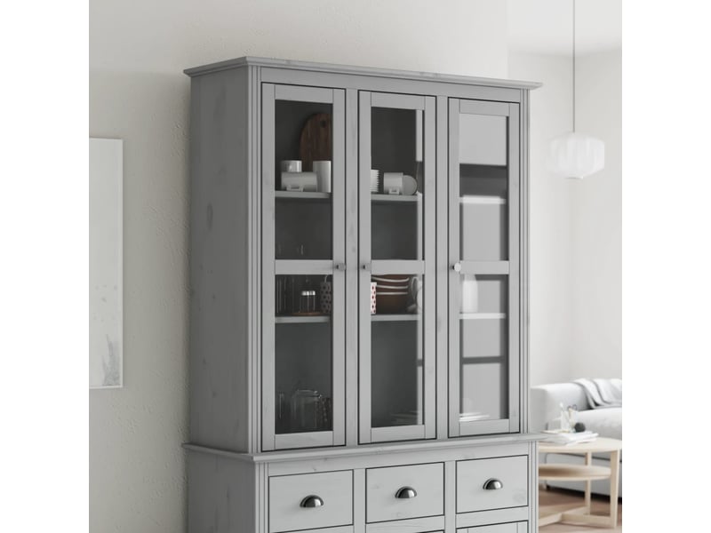  Buffet - armoire avec portes vitrées bodo gris bois de pin massif  - Conforama B
