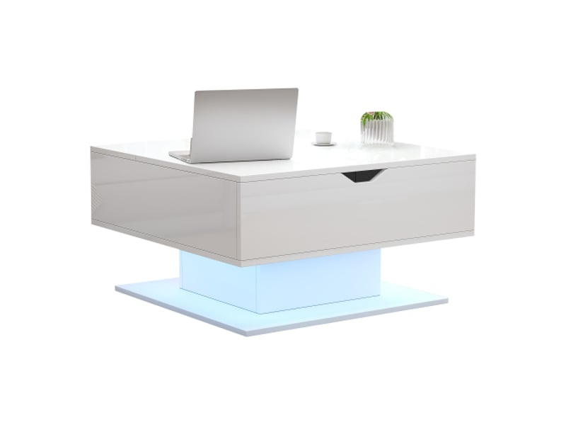  Table basse moderne 80×75×40cm à levage hydraulique | finition brillante avec rangement semi-ouvert,blanc  - Conforama D