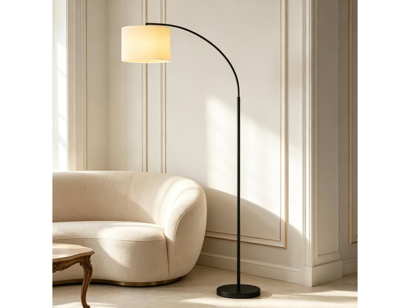  Lampadaire arqué moderne avec télécommande, 9 w, noir et crème, 180,6 cm  - Conforama B