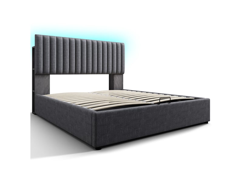  Lit rembourré 90x200 cm - velours rose - chargeur usb-c - cadre à lattes - 1 place  - Conforama R