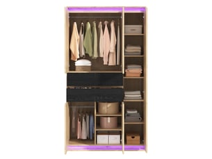 Armoire modenvie avec miroir et éclairage led 110 x 47 x 200 cm mdf chêne et anthracite