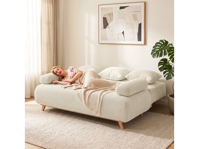  Canapé convertible, canapé-lit, en velours tricoté, beige, dossier réglable, mobilier pour espace de vie, pour salon et séjour  - Conforama R