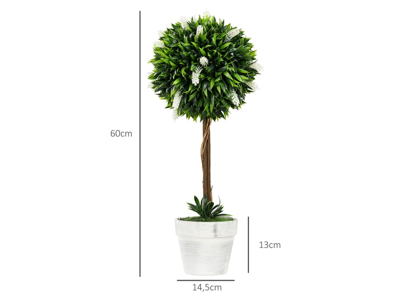  Lot de 2 plants de lavande artificiels, 60 cm de haut, avec pot et mousse artificielle, blancs  - Conforama E