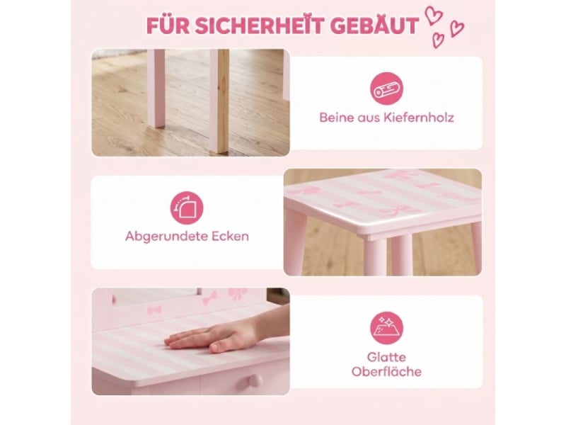 Coiffeuse enfant 2 en 1 rose, bureau avec miroir amovible, tiroir et tabouret, filles 3-6 ans - Conforama D