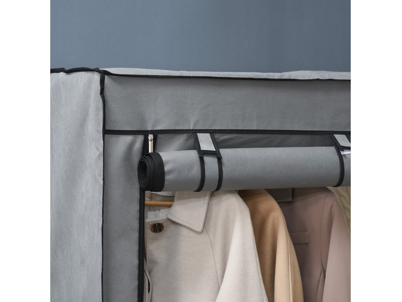  Armoire pliable 118x49x170 cm avec 2 tringles et 4 compartiments gris clair  - Conforama D