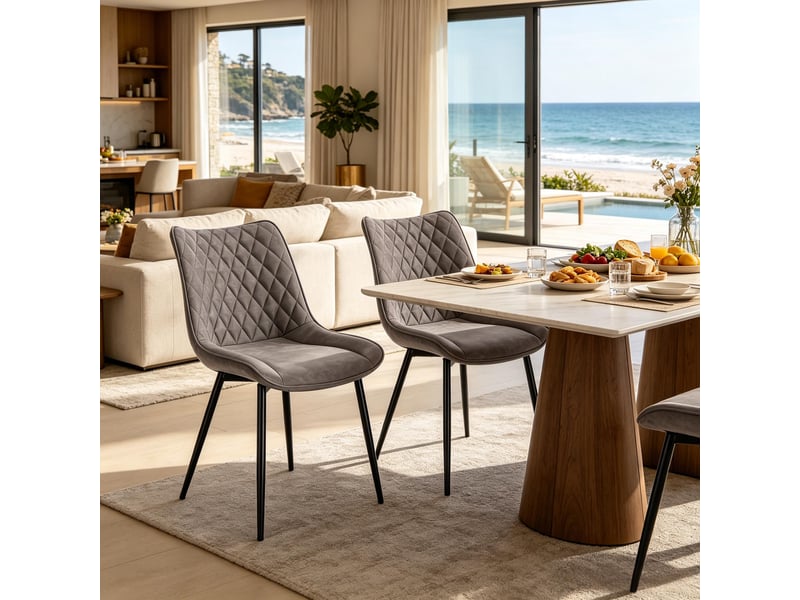  Chaises de salle à manger lot de 2 avec dossier ergonomique  - pieds en métal, simili cuir - gris foncé  - Conforama C