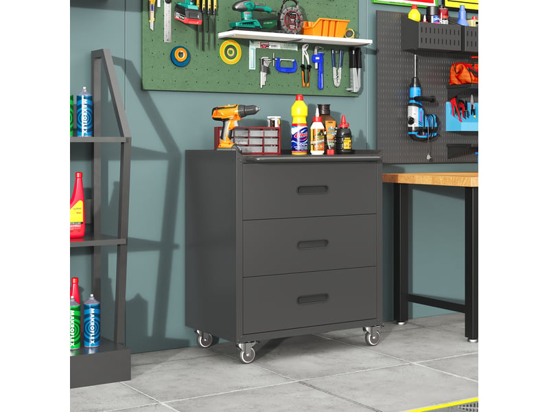  Meuble de rangement à outils 75x42x88 cm – noir – 3 tiroirs xxl, roulettes verrouillables amovibles  - Conforama B