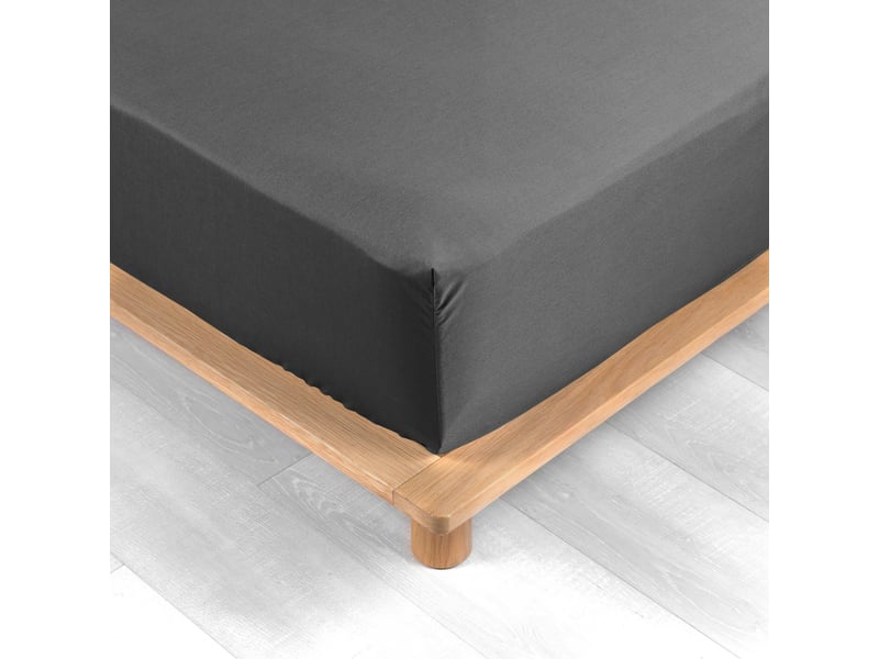  Ensemble literie 4 pièces drap plat 240 x 300 cm + drap housse 140x190 cm + 2 taies 63x63 cm percale 78 fils anthracite  - Conforama D