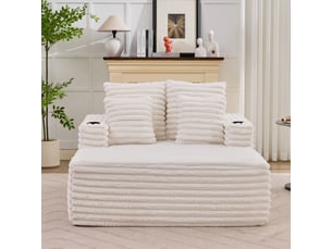 Méridienne oversize en fausse fourrure, fauteuil nuage avec porte-gobelet, canapé lounge