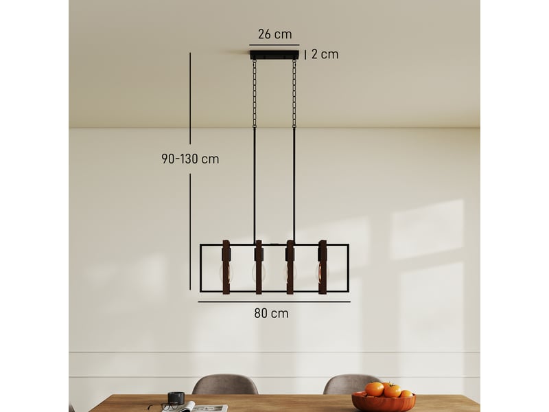  Suspension luminaire moderne, lustre plafonnier avec 4 cadres rotatifs et hauteur réglable, 80 x 21 x 90-130 cm, noyer  - Conforama E