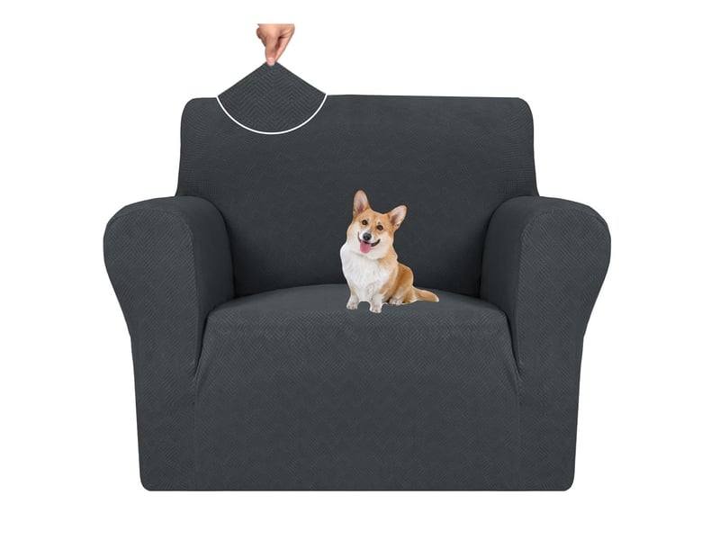  Housse de canapé 1 places extensible housse canapé avec accoudoirs gris foncé  - Conforama A
