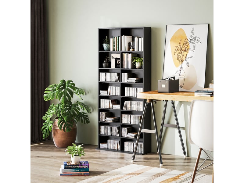 Rangements pour cd et dvd 18 compartiments capacité max. 640 cd360 dvd 430 blu-ray 78,5 x 24 x 175 cm noir  - Conforama C