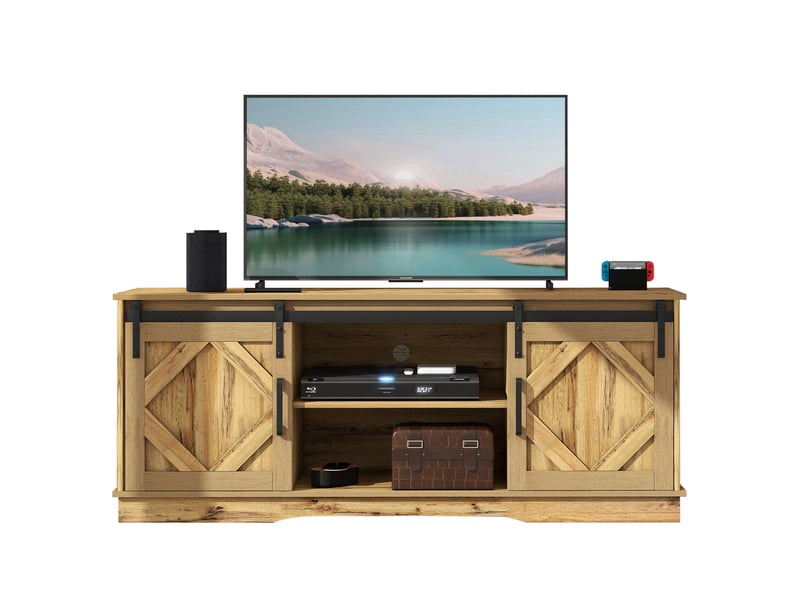  Meuble tv avec 2 portes coulissantes et 2 niches pour salon 150×40×60 cm en panneaux de particules marron rustique  - Conforama A