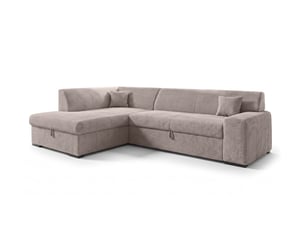 Canapé d'angle gauche convertible <strong>AX LIVING </strong> <strong>Lucera</strong> 5 places Velours côtelé beige avec coffre de rangement
