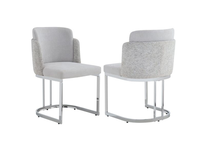  Lot de 2 chaises de salle à manger en chenille gris clair et argenté  - Conforama A