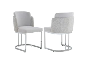 Lot de 2 chaises de salle à manger en chenille gris clair et argenté