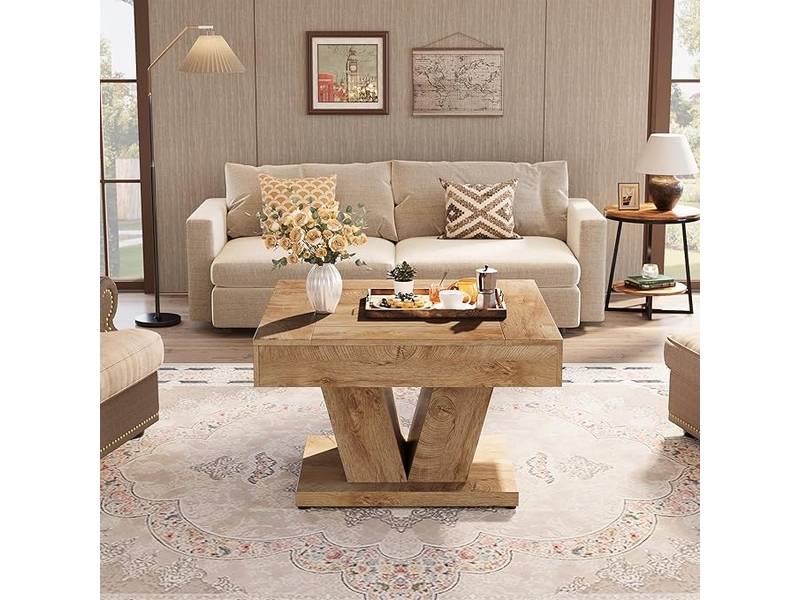 Tribesigns table basse carrée en bois naturel de 80 cm, idéale pour le salon ou comme table d'appoint pour cocktail ou thé. - Conforama D