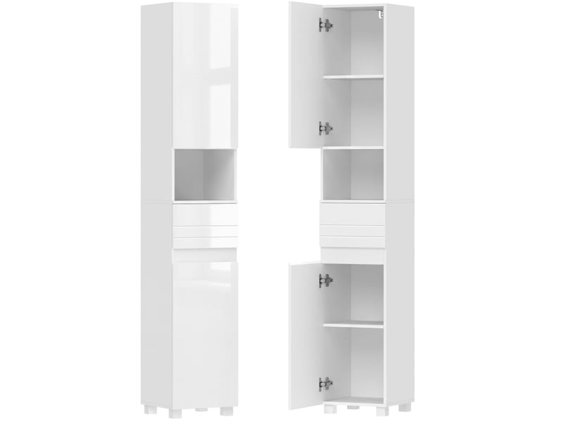  Colonne de salle de bain 30 x 30 x 170 cm – blanche brillante – 2 portes, tiroir et étagères réglables  - Conforama A