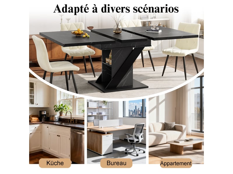 Table à manger extensible noir, rangement, effet marbre, confort, solide, robuste - mdf - 110-140x80cm - cuisine et salle à manger - Conforama C