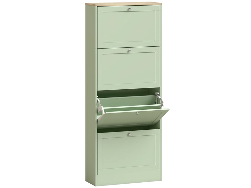  Meuble à chaussures 24 paires, armoire à chaussures avec 4 tiroirs rabattables, étagères réglables, 60x23,5x153cm, vert  - Conforama B