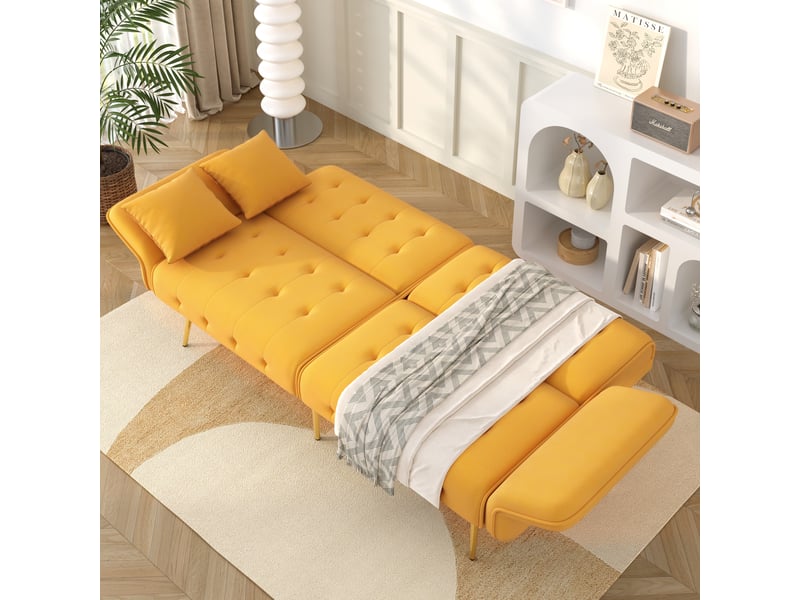  Canapé-lit 2 places modenvie en velours jaune 178 x 82 x 70 cm dossier et accoudoirs réglables  - Conforama E