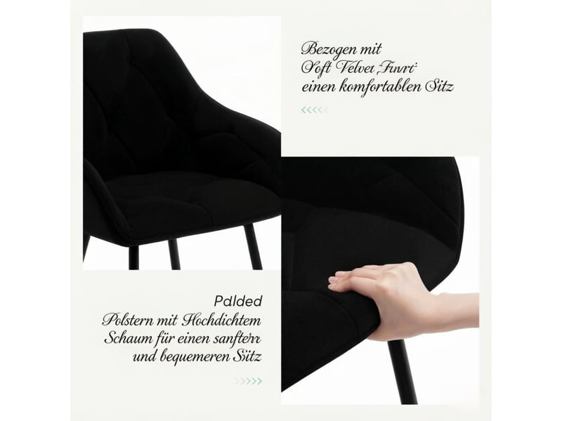  Lot de 2 chaises de salle à manger,45,5x45x83,5 cm,velours,noir  - Conforama D