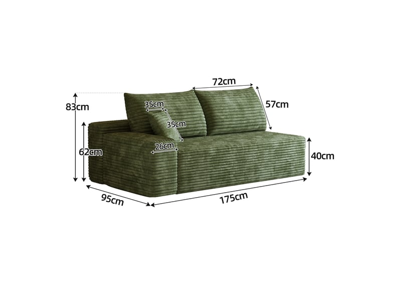  Petit canapé vert 2 places angle gauche, canapé salon compact 175cm, tissu confortable  - Conforama C