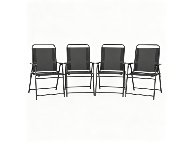  Lot de 4 chaises de jardin pliantes noires avec dossier haut, accoudoirs et structure en acier  - Conforama A
