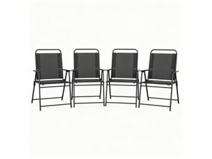 Lot de 4 chaises de jardin pliantes noires avec dossier haut, accoudoirs et structure en acier