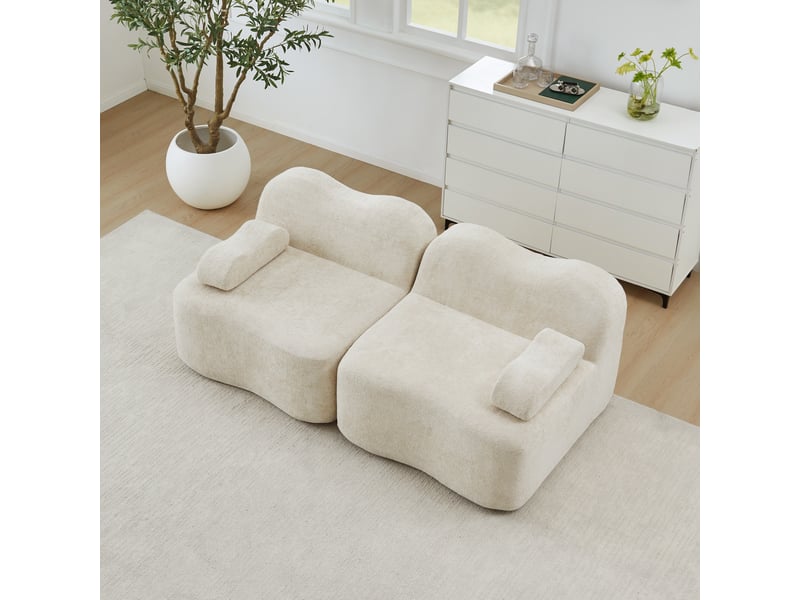 Canapé modulaire 2 places sans armature avec assise profonde et accoudoirs mobiles en velours beige - Conforama D