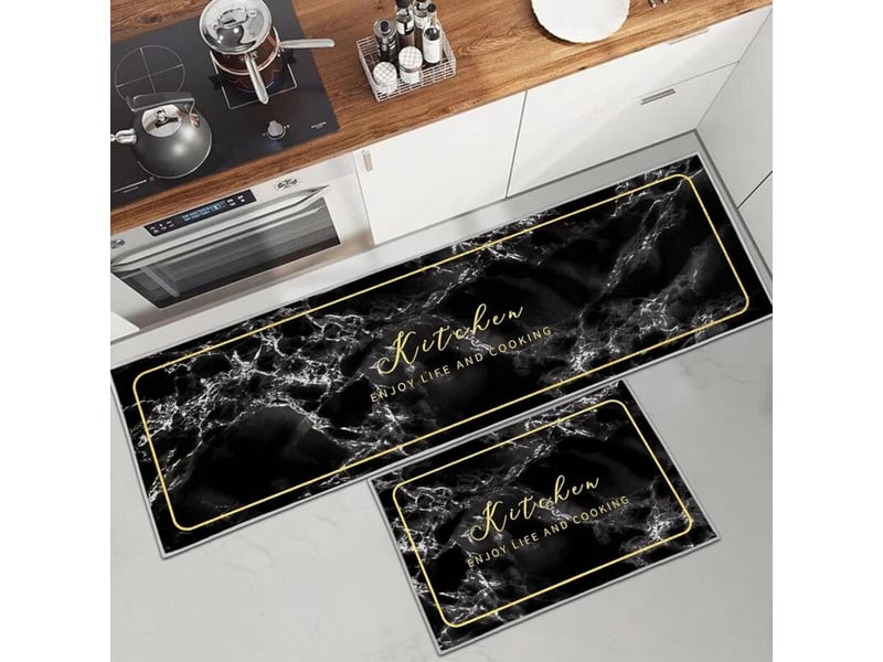  (c)tapis de cuisine antidérapant et lavable 2 pièces, marbre doré antidérapant tapis de cuisine devant evier pour cuisine, buanderie, salon PB307088 - Conforama A