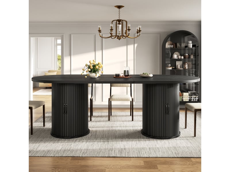  Table extensible noire 150-190 cm – table de cuisine polyvalente, poignées métalliques, gain de place, rangement caché  - Conforama B