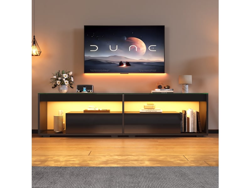  Meuble tv noir avec led 180 x 40 x 46 cm, 2 tiroirs, pour téléviseur jusqu'à 70 pouces  - Conforama B
