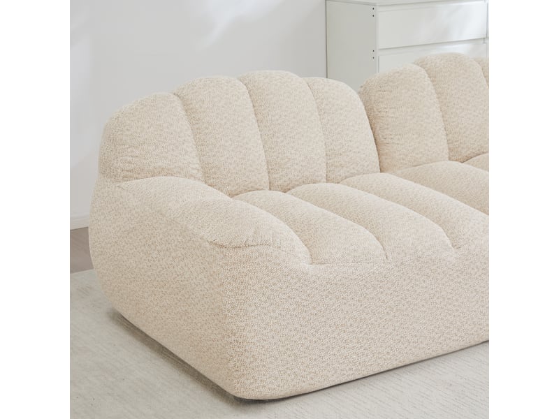  Canapé droit coquille 4 places bouclette beigeblanc – 366 x 104 x 79 cm Fay Lum - Conforama E