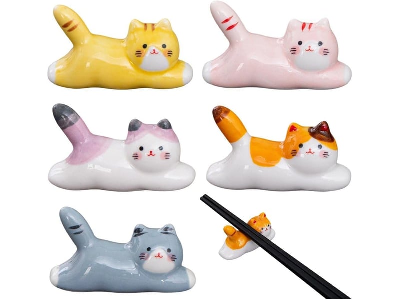 Repose-baguettes chat mignon - 6 pièces porte-cuillère fourchette porte-couteau - porte-baguettes en céramique - outils de cuisine porte-baguettes - Conforama C