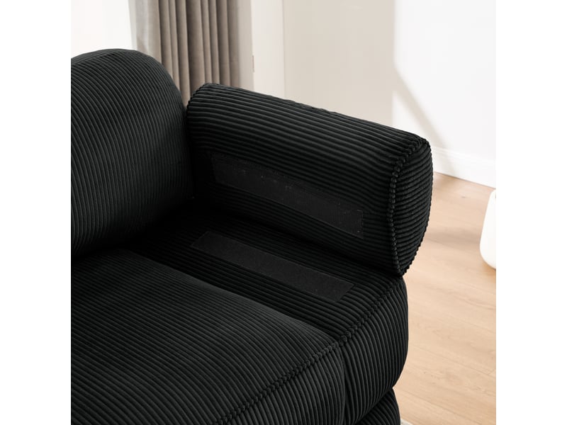 Canapé d’angle modulable 2 places noir en velours côtelé, avec pouf assorti, assise profonde et coussin lombaire pour salon - Conforama W