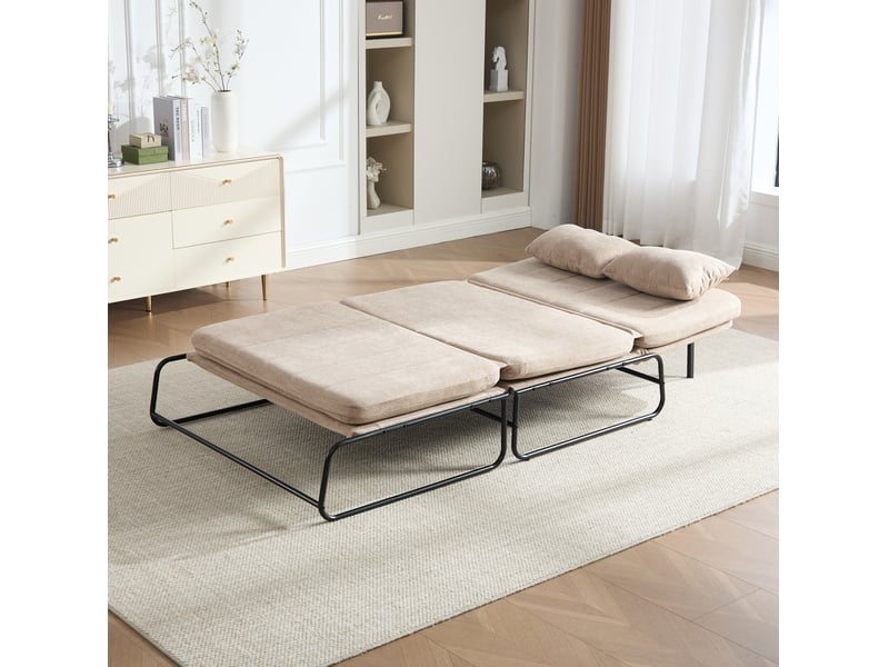  Canapé convertible deux places modenvie en chenille kaki avec poches latérales et couchage plat 104 x 85 x 92 cm  - Conforama E