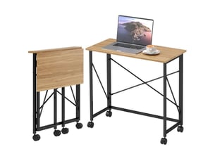 Bureau pliant 80x40x75 cm, gain de place, roulettes, meuble chambre et salon, structure mdf et métal, peu encombrant