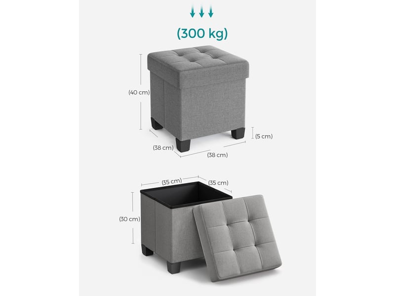  Pouf de rangement pliable gris clair en tissu effet lin  - Conforama E
