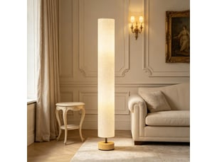 Lampe colonne de sol en bois de pin et lin gris 120 cm double douille e27 interrupteur au pied