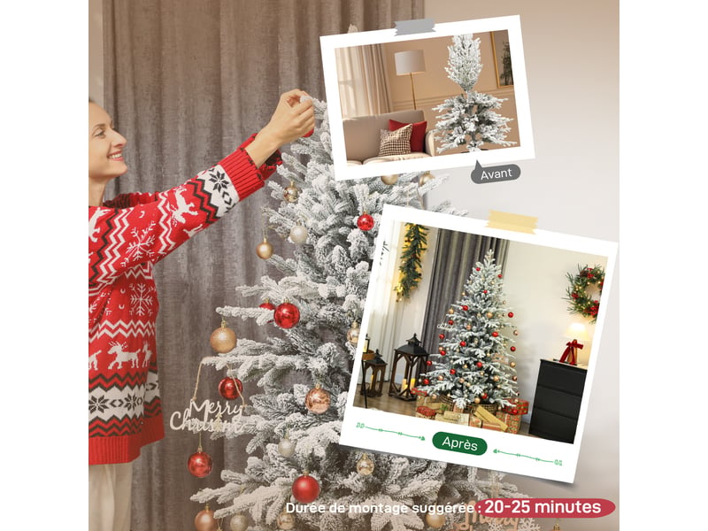  Sapin de noël artificiel floqué de neige 180 cm, arbre de noël avec 1815 branche, vert, support en métal pliable  - Conforama W
