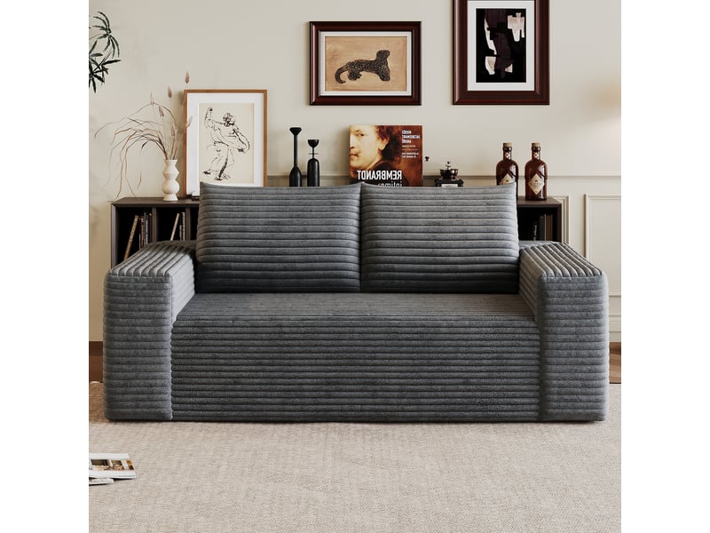 Canapé droit 2 places 180 cm en velours côtelé, assise profonde, mousse haute élasticité, sans montage, gris foncé IKSETERA TRADING LTD - Conforama B