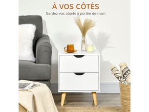 Table de chevet table de nuit avec 2 tiroirs, style scandinave pour chambre à coucher, salon, blanc, 40 x 35 x 50,5 cm