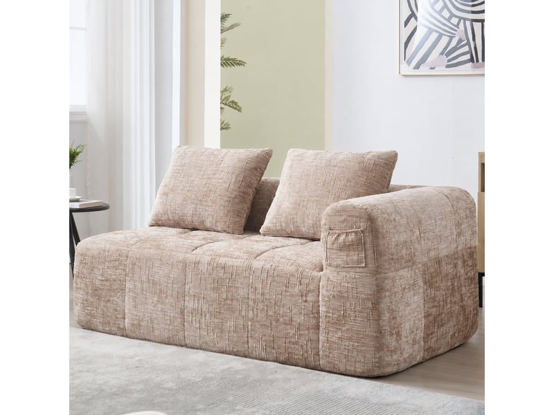  Canapé deux places en chenille avec méridienne et poches latérales, 158 x 90 x 60, kaki  - Conforama E