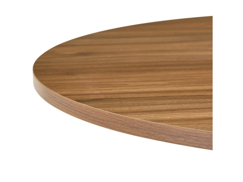 Table d'appoint ronde en noyer et mdf, piètement métal chromé à 3 pieds, design minimaliste salon & salle à manger - Conforama D