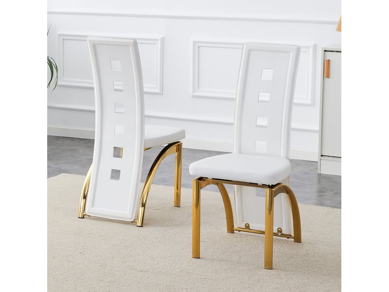  Lot de 4 chaises de salle à manger en pu blanc et métal doré, hauteur 102,5 cm  - Conforama D